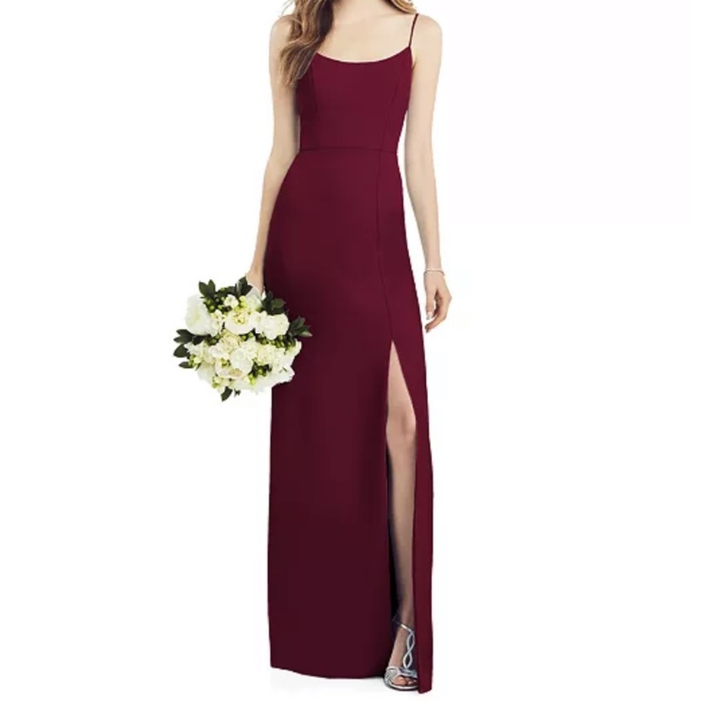 After six burgundy bridesmaid dress